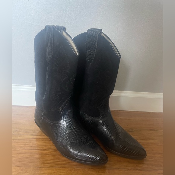 Vintage Brass Plum Black Suede and Leather Cowboy boots 8.5 - Picture 1 of 11